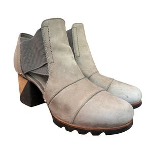 Sorel Addington Cutout Heeled Ankle Booties‎ Lug Sole Block Heel Gray 8.5 Rustic